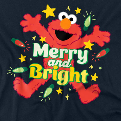 Navy - Side - Sesame Street Unisex Adult Merry And Bright Elmo Long-Sleeved Christmas T-Shirt