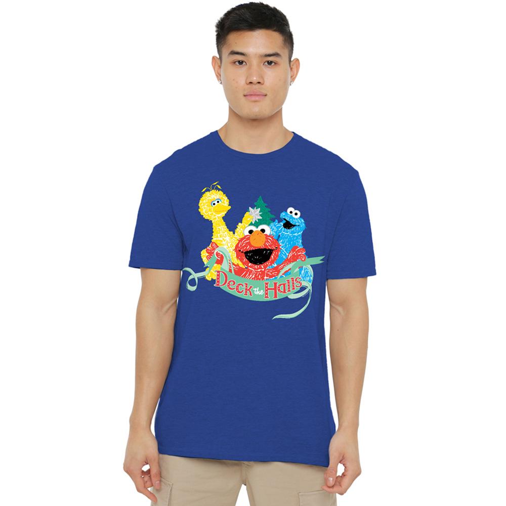 Navy - Side - Sesame Street Unisex Adult Merry And Bright Elmo Christmas T-Shirt