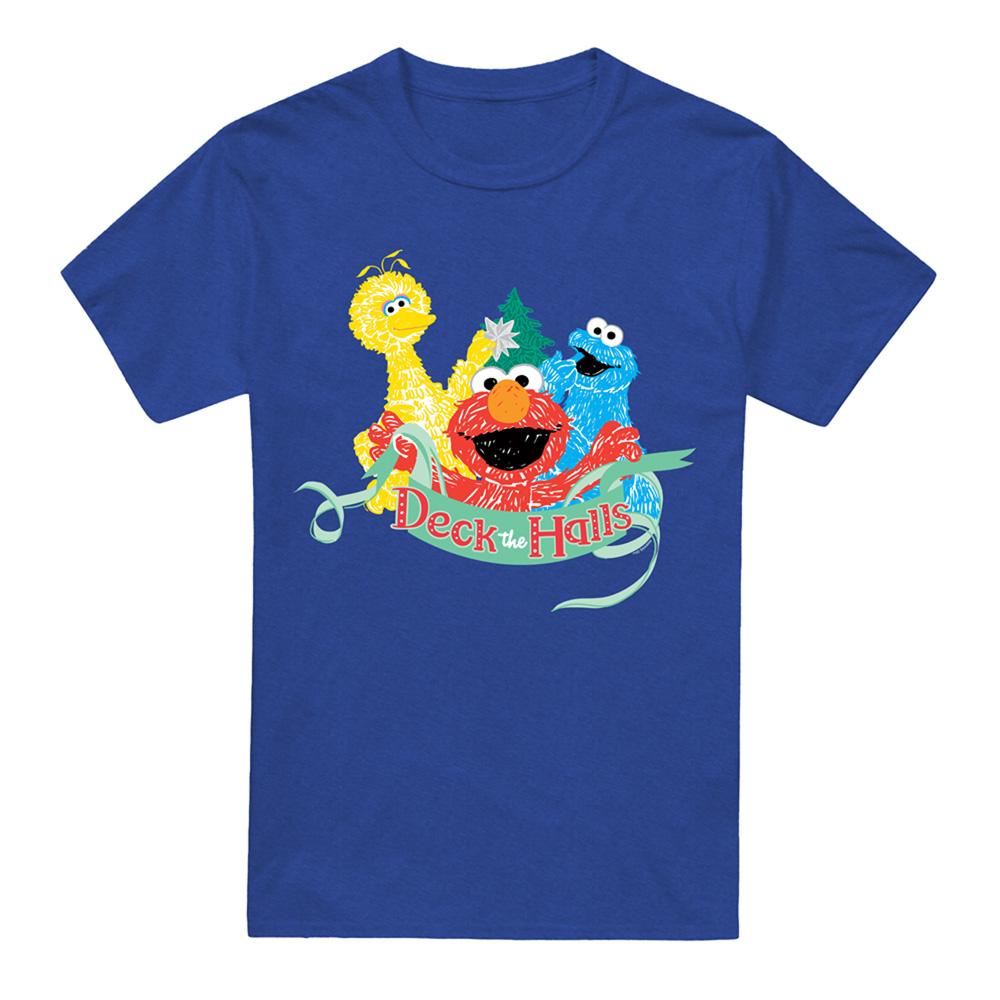 Navy - Front - Sesame Street Unisex Adult Merry And Bright Elmo Christmas T-Shirt