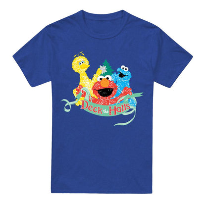 Navy - Front - Sesame Street Unisex Adult Merry And Bright Elmo Christmas T-Shirt