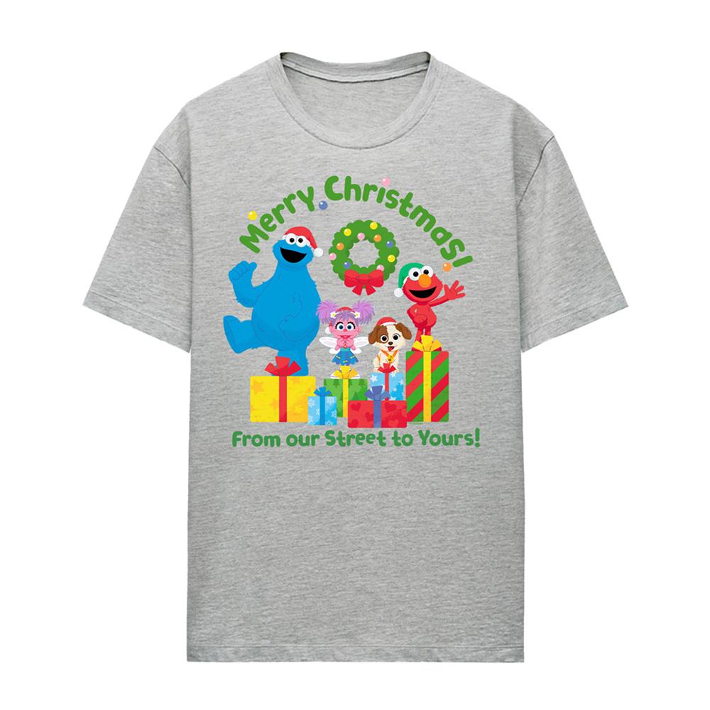 Athletic Heather - Front - Sesame Street Womens-Ladies From Our Street To Yours Heather Christmas T-Shirt