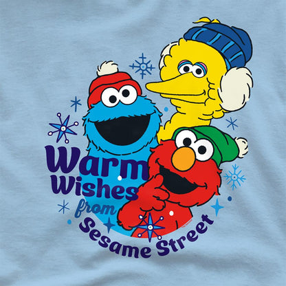 Light Blue - Side - Sesame Street Unisex Adult Warm Wishes For Christmas T-Shirt