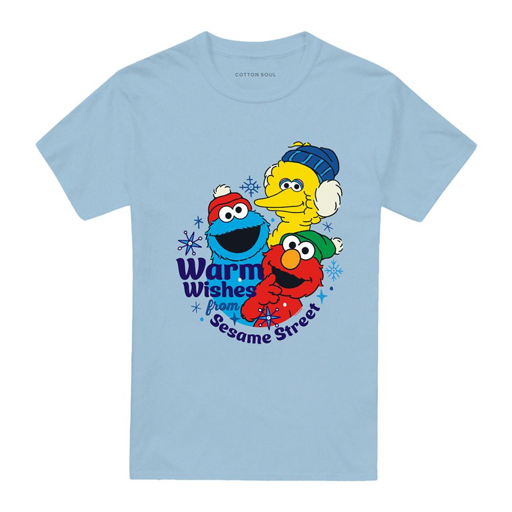 Light Blue - Front - Sesame Street Unisex Adult Warm Wishes For Christmas T-Shirt