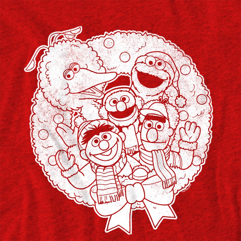 Red - Side - Sesame Street Unisex Adult Big Bird Scribble Heather Christmas T-Shirt