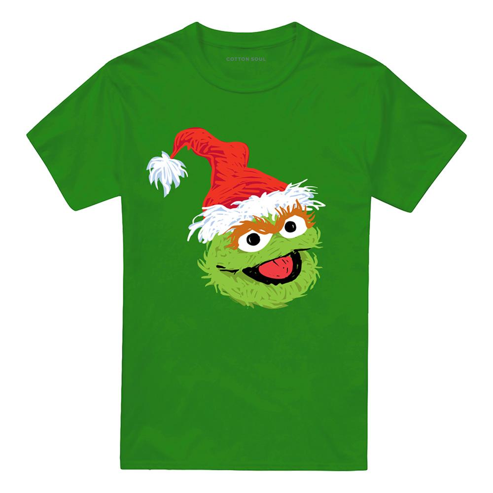 Kelly Green - Front - Sesame Street Unisex Adult Oscar The Grouch Scribble Christmas T-Shirt