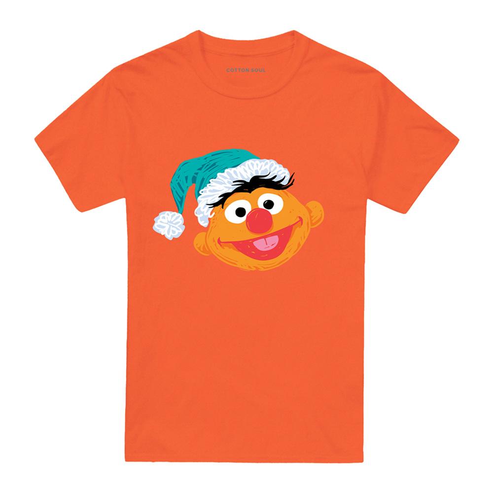 Orange - Front - Sesame Street Unisex Adult Ernie Scribble Christmas T-Shirt