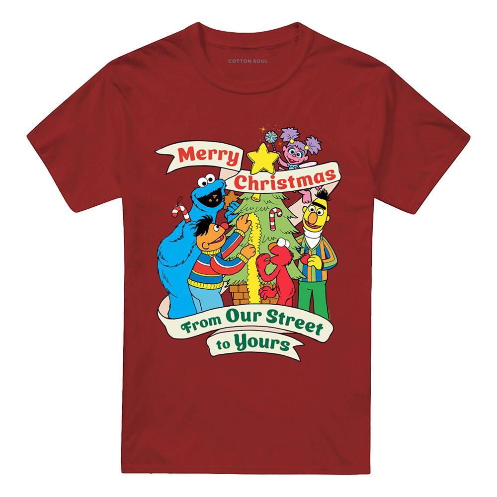 Cardinal - Front - Sesame Street Unisex Adult Vintage Christmas T-Shirt
