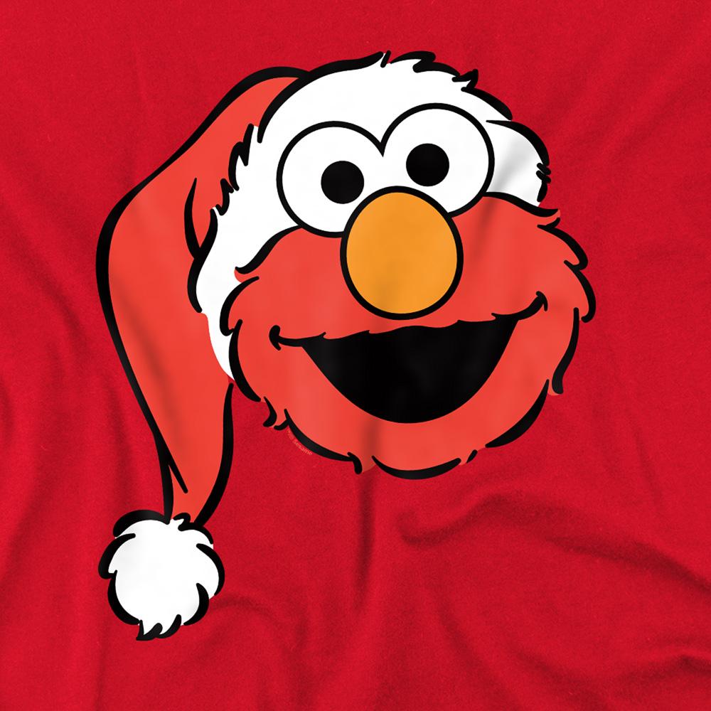 Red - Side - Sesame Street Unisex Adult Elmo Santa Hat Christmas T-Shirt