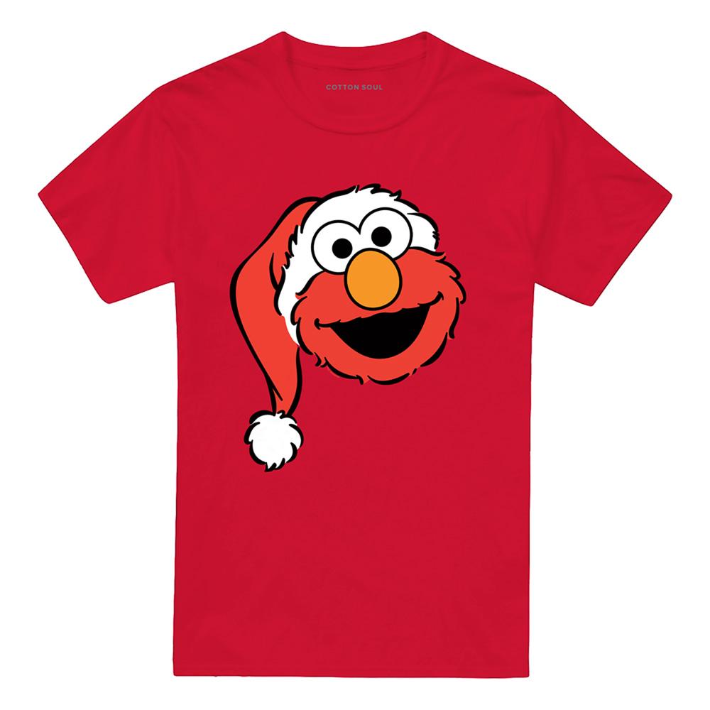Red - Front - Sesame Street Unisex Adult Elmo Santa Hat Christmas T-Shirt