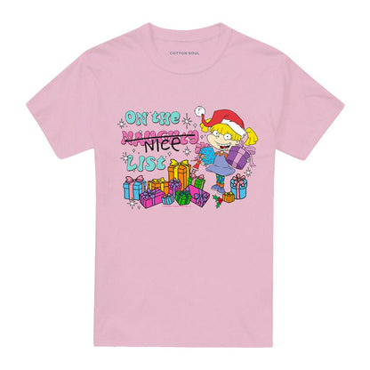 Pink - Front - Rugrats Unisex Adult On The Naughty List Angelica Christmas T-Shirt