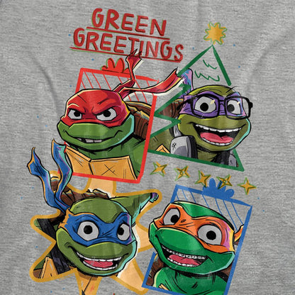 Athletic Heather - Side - Teenage Mutant Ninja Turtles: Mutant Mayhem Womens-Ladies Green Greetings Heather Christmas T-Shirt