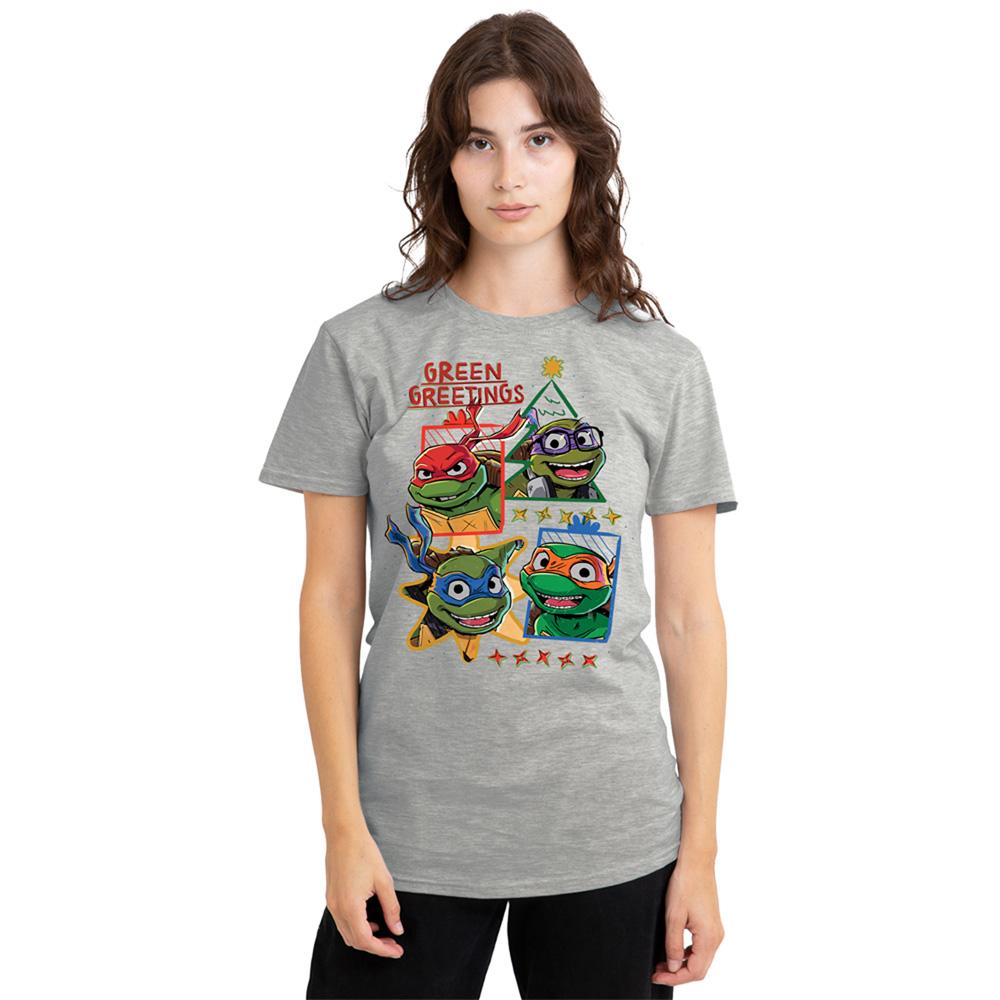 Athletic Heather - Lifestyle - Teenage Mutant Ninja Turtles: Mutant Mayhem Womens-Ladies Green Greetings Heather Christmas T-Shirt
