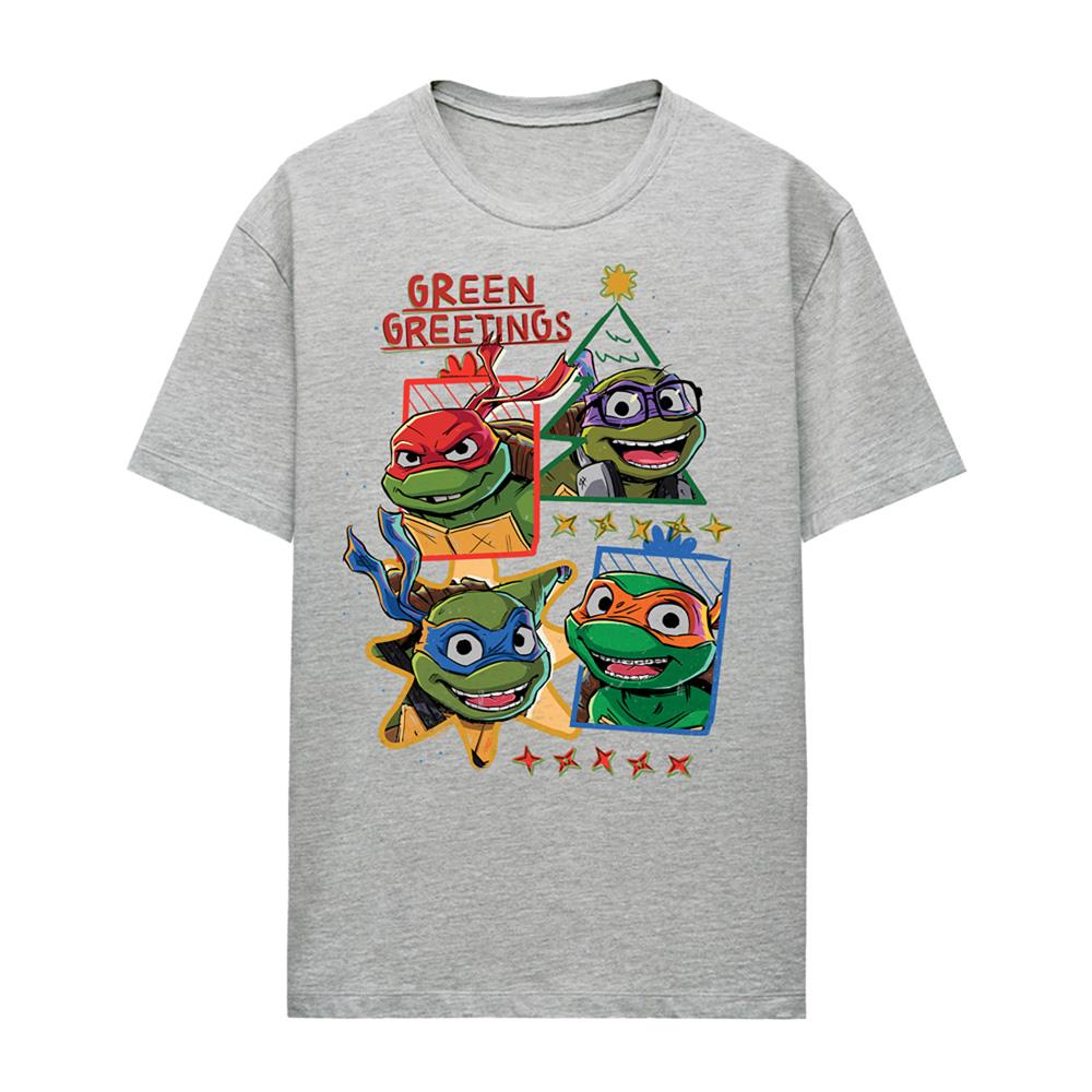 Athletic Heather - Front - Teenage Mutant Ninja Turtles: Mutant Mayhem Womens-Ladies Green Greetings Heather Christmas T-Shirt