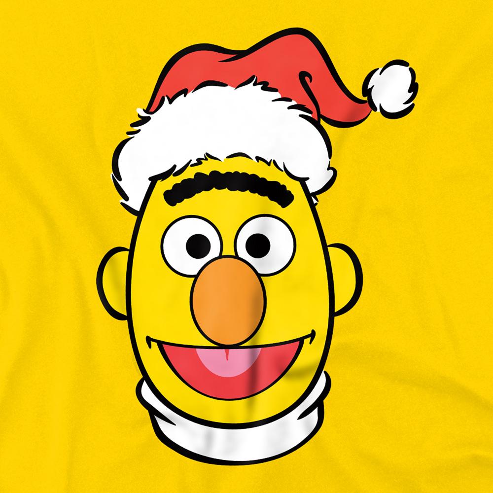 Yellow - Side - Sesame Street Unisex Adult Bert Santa Hat Christmas T-Shirt
