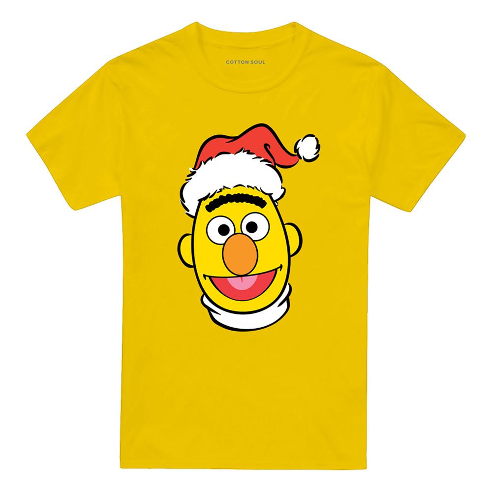 Yellow - Front - Sesame Street Unisex Adult Bert Santa Hat Christmas T-Shirt