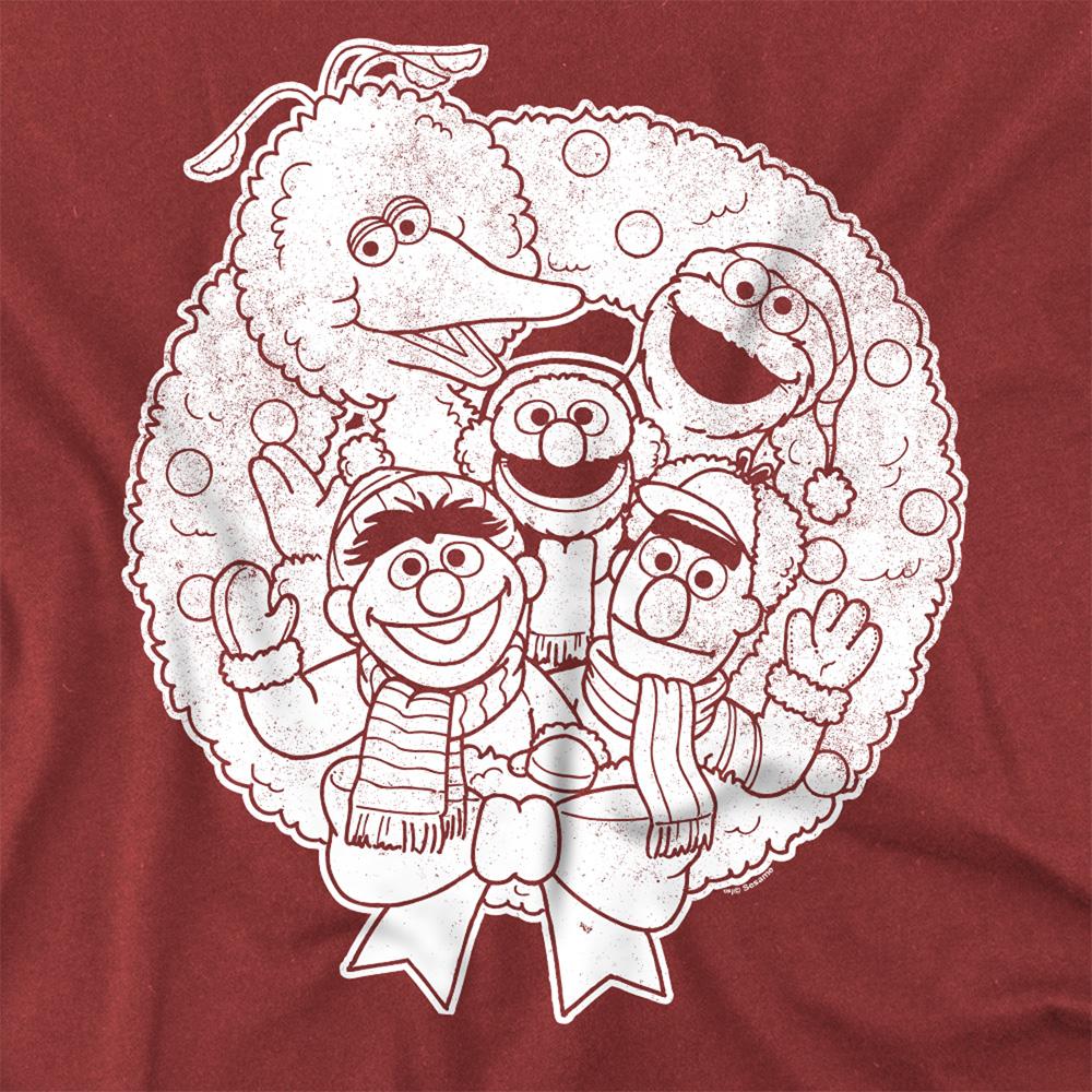 Cardinal - Side - Sesame Street Unisex Adult Vintage Wreath Christmas T-Shirt