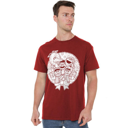 Cardinal - Lifestyle - Sesame Street Unisex Adult Vintage Wreath Christmas T-Shirt