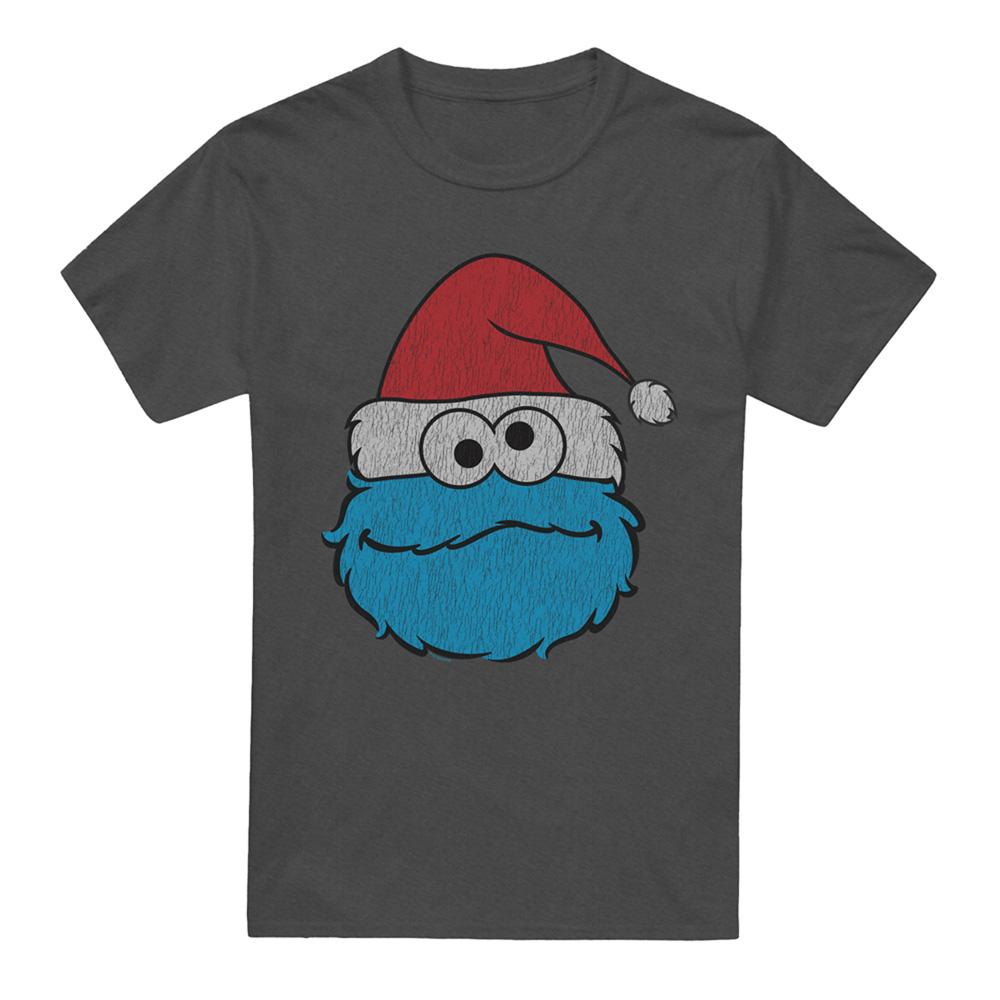 Charcoal - Front - Sesame Street Unisex Adult Cookie Monster Christmas T-Shirt