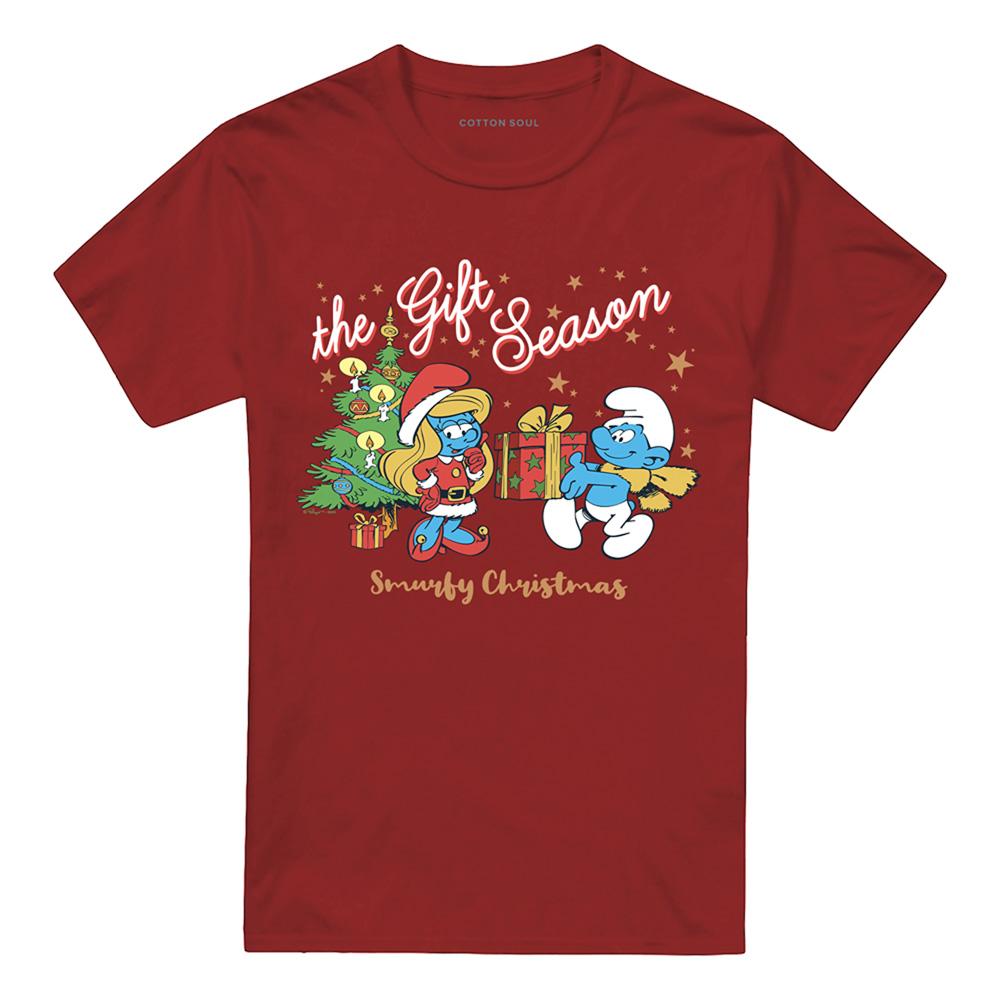Cardinal - Front - The Smurfs Unisex Adult The Gift Season Smurfette Christmas T-Shirt