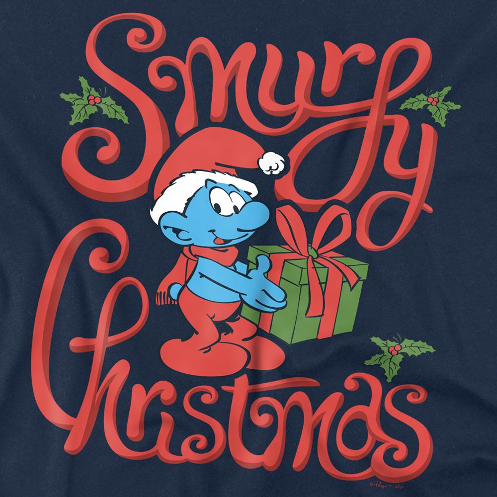 Navy - Side - The Smurfs Unisex Adult Gift Wrap Christmas T-Shirt