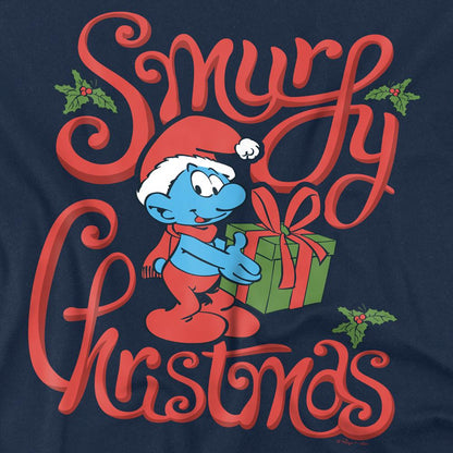 Navy - Side - The Smurfs Unisex Adult Gift Wrap Christmas T-Shirt