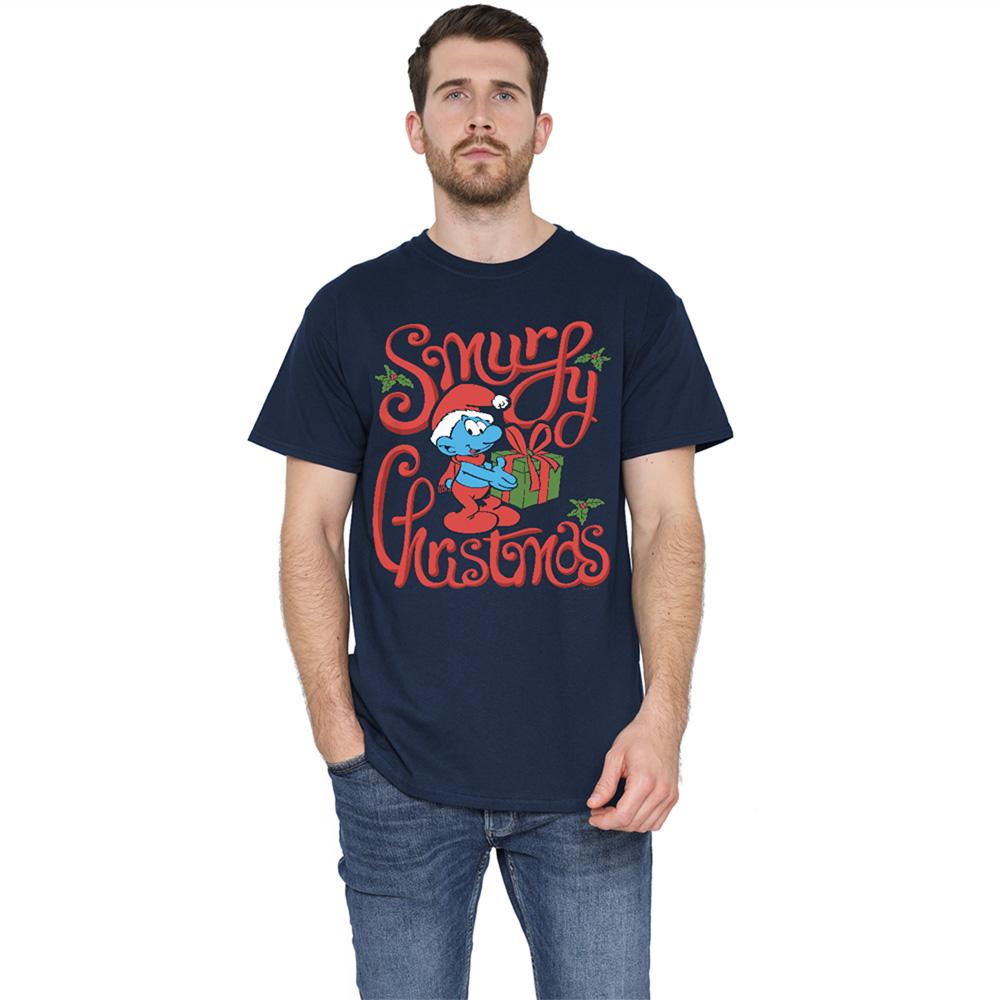 Navy - Lifestyle - The Smurfs Unisex Adult Gift Wrap Christmas T-Shirt
