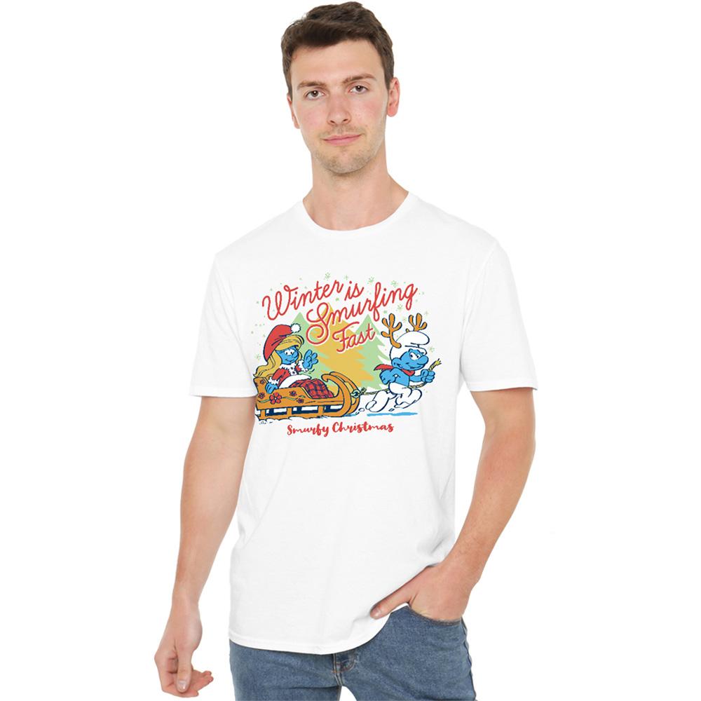 White - Lifestyle - The Smurfs Unisex Adult Winter Is Smurfing Fast Smurfette Christmas T-Shirt