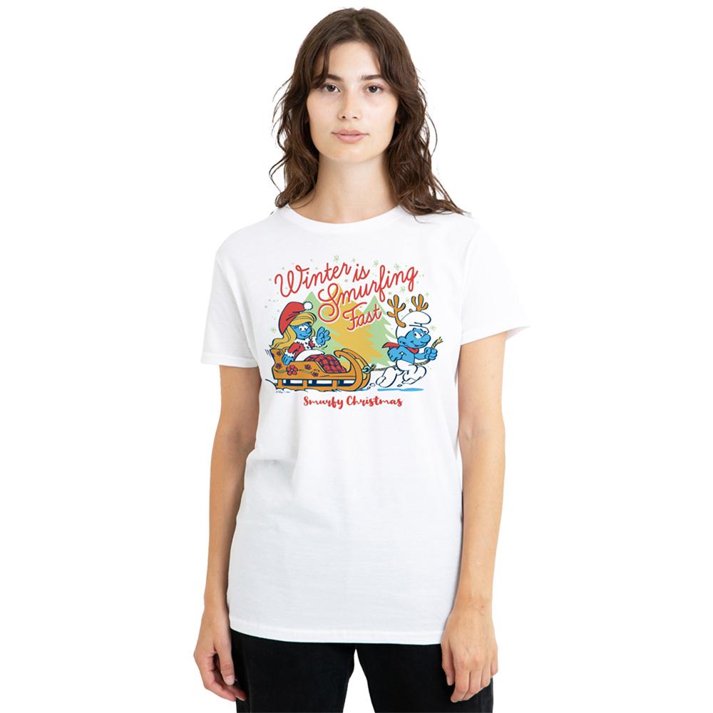 White - Lifestyle - The Smurfs Womens-Ladies Winter Is Smurfing Fast Christmas T-Shirt