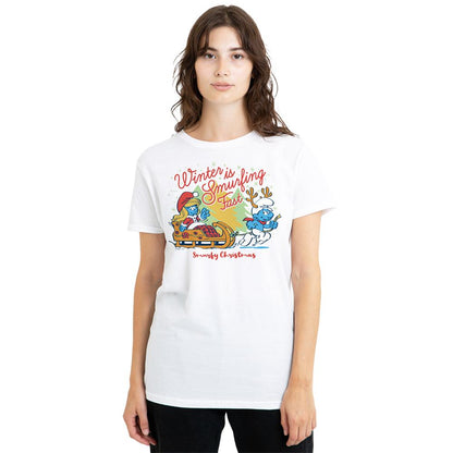 White - Lifestyle - The Smurfs Womens-Ladies Winter Is Smurfing Fast Christmas T-Shirt