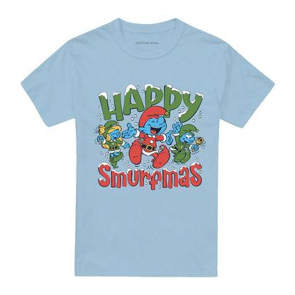 Light Blue - Front - The Smurfs Unisex Adult Happy Smurfmas Christmas T-Shirt