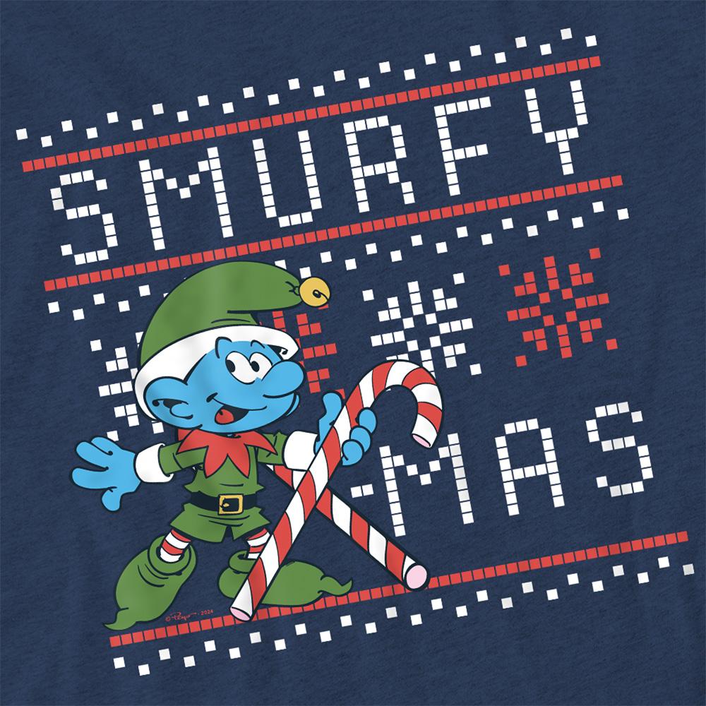 Navy - Side - The Smurfs Unisex Adult Candy Cane Christmas T-Shirt