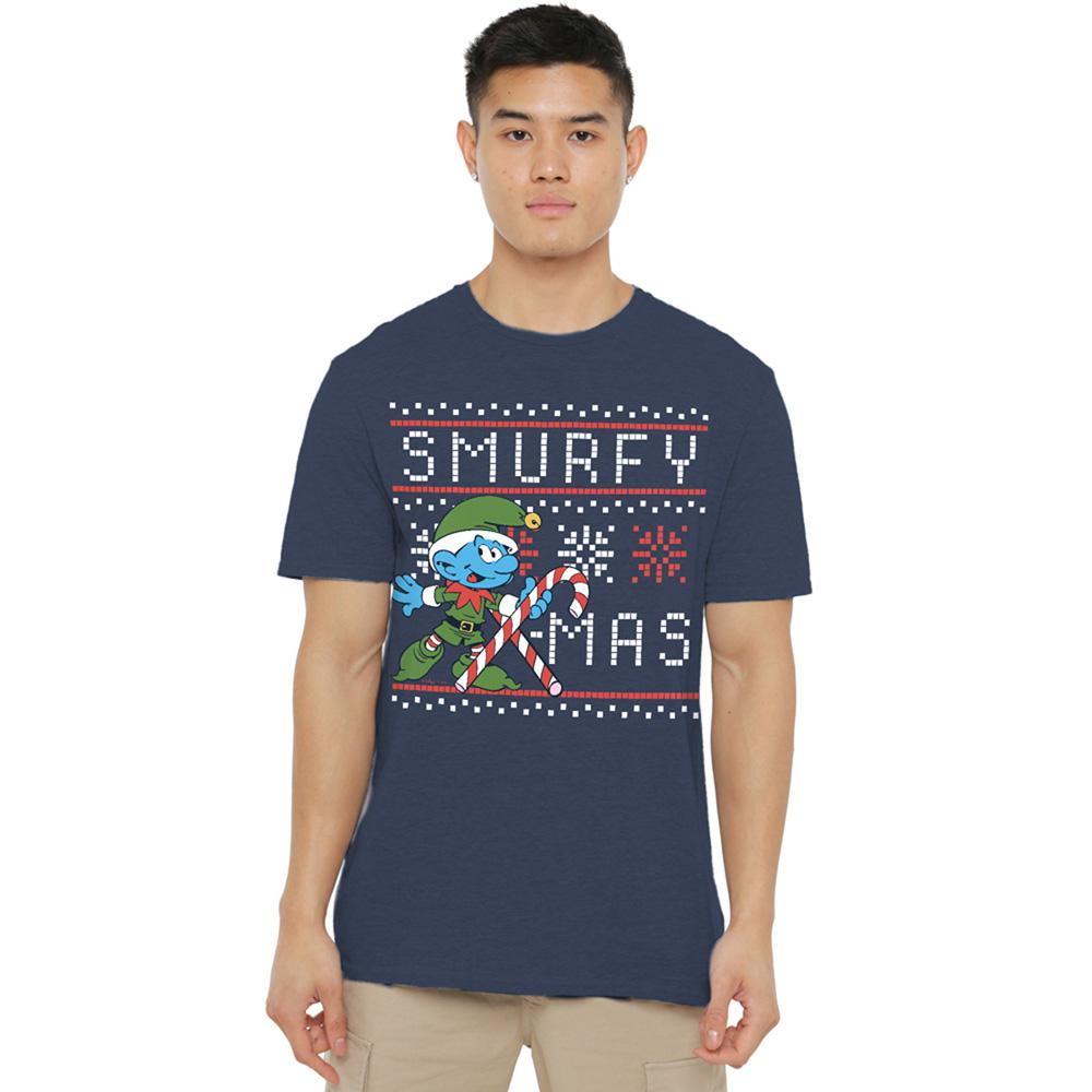 Navy - Lifestyle - The Smurfs Unisex Adult Candy Cane Christmas T-Shirt