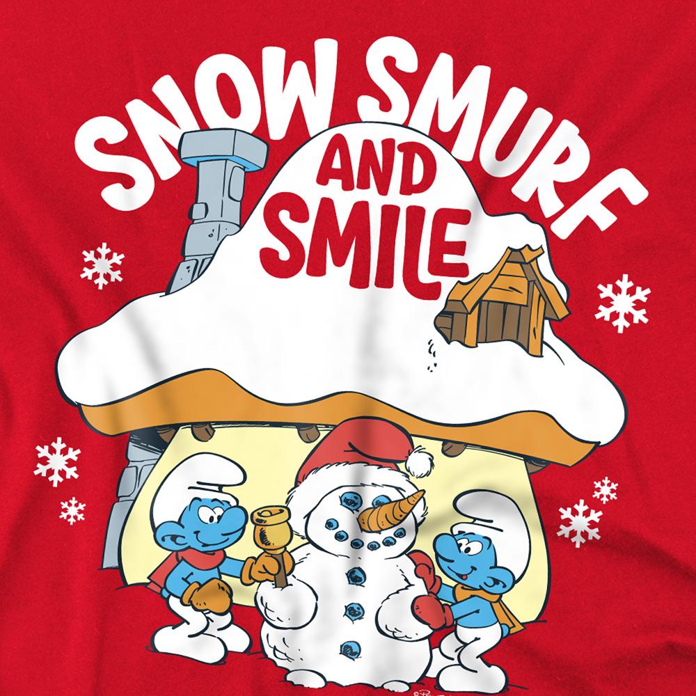 Red - Side - The Smurfs Unisex Adult Snow Smurf And Smile Christmas T-Shirt
