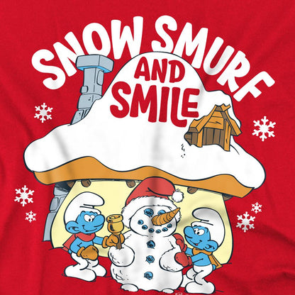 Red - Side - The Smurfs Unisex Adult Snow Smurf And Smile Christmas T-Shirt