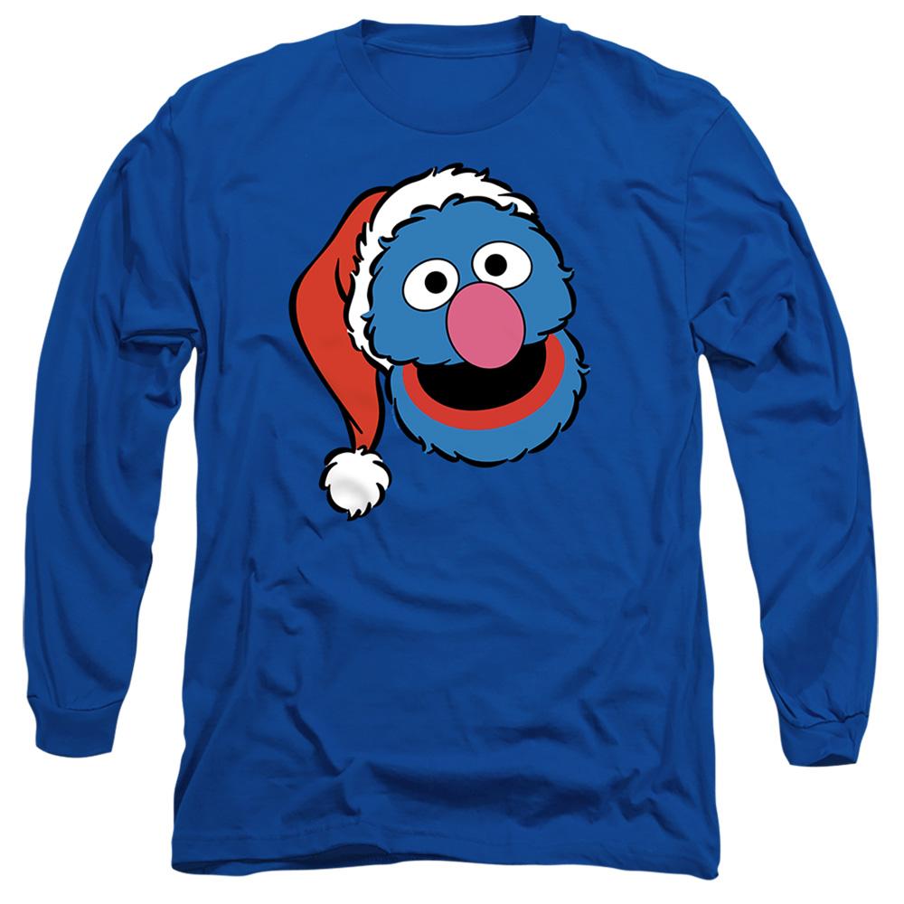 Royal Blue - Front - Sesame Street Unisex Adult Grover Santa Hat Long-Sleeved Christmas T-Shirt