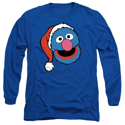 Royal Blue - Front - Sesame Street Unisex Adult Grover Santa Hat Long-Sleeved Christmas T-Shirt
