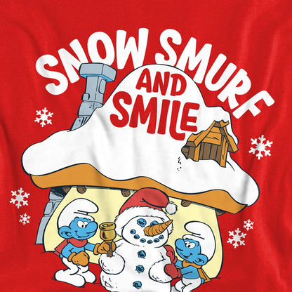 Red - Side - The Smurfs Unisex Adult Snow Smurf And Smile Christmas Sweatshirt