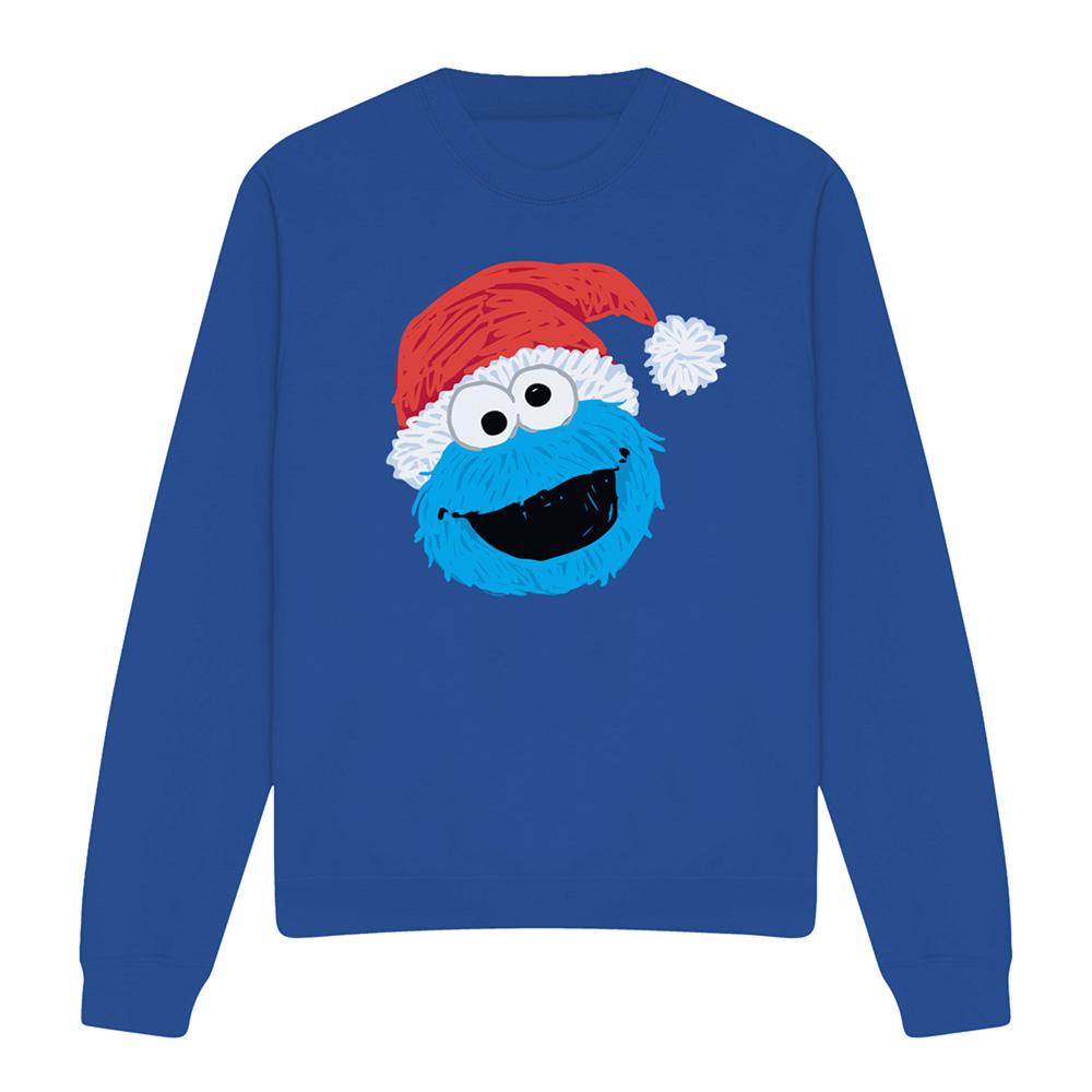 Royal Blue - Front - Sesame Street Unisex Adult Cookie Monster Scribble Christmas Sweatshirt