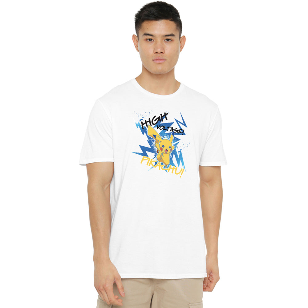 White-Yellow - Side - Pokemon Mens Pikachu T-Shirt