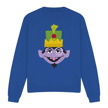 Royal Blue - Front - Sesame Street Unisex Adult Count von Count Nutcracker Christmas Sweatshirt