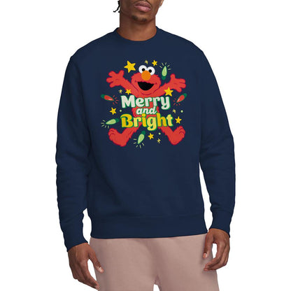 Navy - Lifestyle - Sesame Street Unisex Adult Merry And Bright Elmo Christmas Sweatshirt