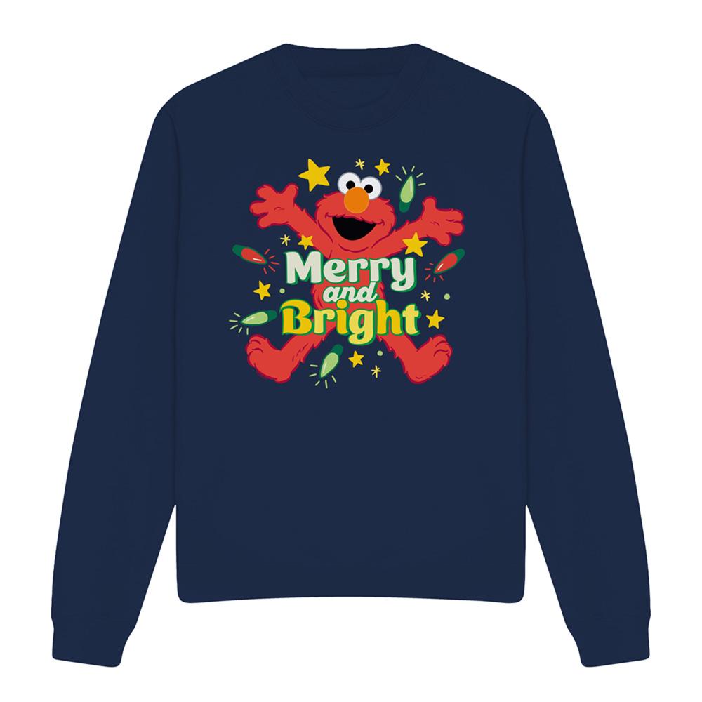 Navy - Front - Sesame Street Unisex Adult Merry And Bright Elmo Christmas Sweatshirt