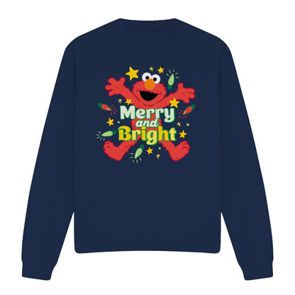 Navy - Front - Sesame Street Unisex Adult Merry And Bright Elmo Christmas Sweatshirt