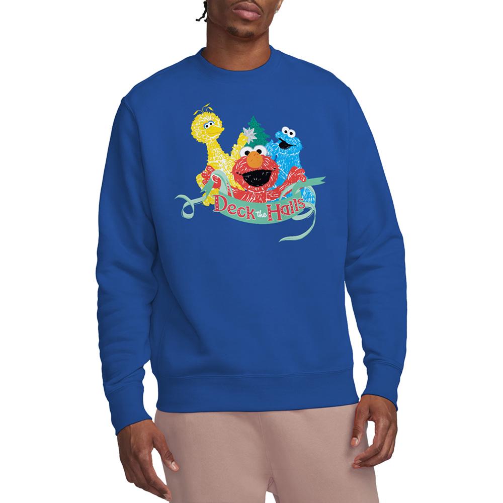 Royal Blue - Lifestyle - Sesame Street Unisex Adult Deck The Halls Christmas Sweatshirt