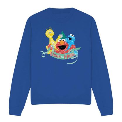 Royal Blue - Front - Sesame Street Unisex Adult Deck The Halls Christmas Sweatshirt