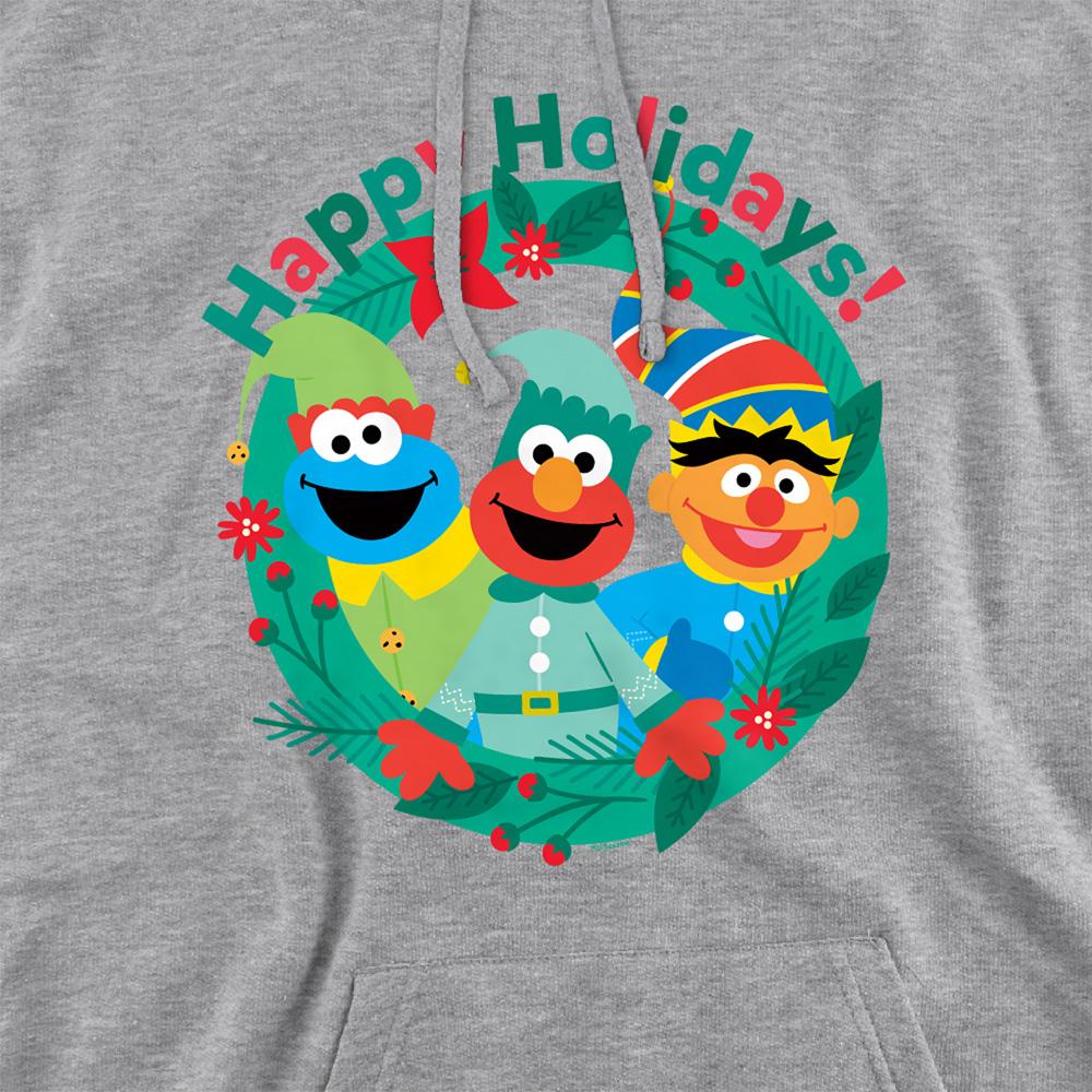 Athletic Heather - Side - Sesame Street Unisex Adult Happy Holidays Elves Heather Christmas Hoodie