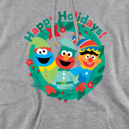 Athletic Heather - Side - Sesame Street Unisex Adult Happy Holidays Elves Heather Christmas Hoodie