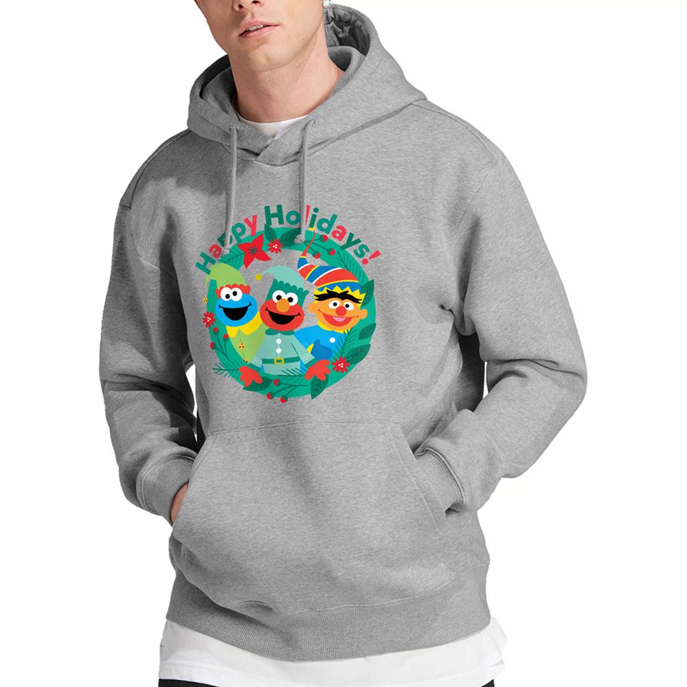 Athletic Heather - Lifestyle - Sesame Street Unisex Adult Happy Holidays Elves Heather Christmas Hoodie
