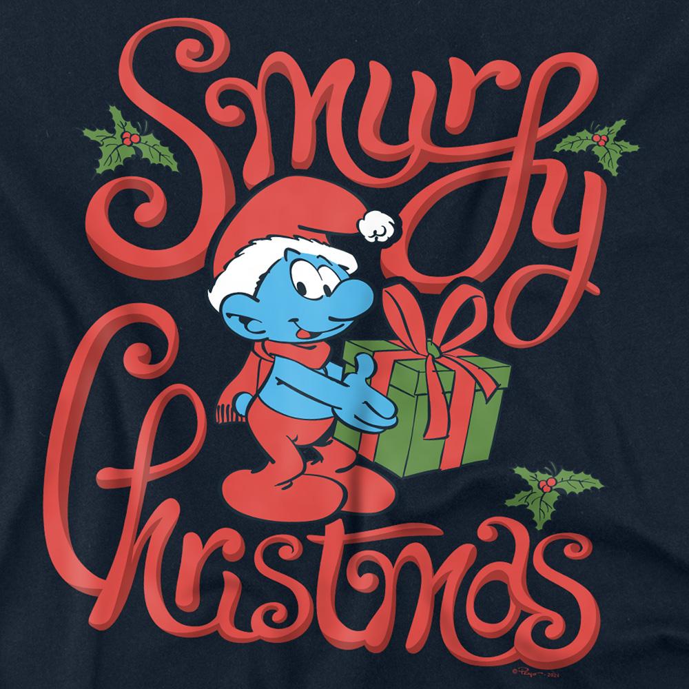 Navy - Side - The Smurfs Unisex Adult Gift Wrap Long-Sleeved T-Shirt