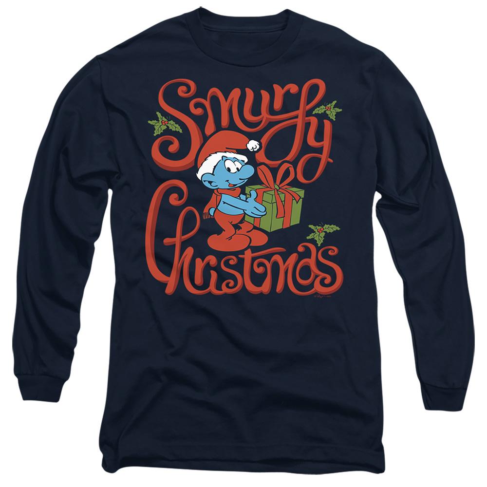 Navy - Front - The Smurfs Unisex Adult Gift Wrap Long-Sleeved T-Shirt